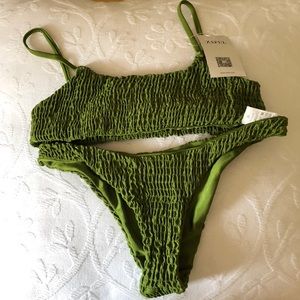 ZAFUL green smocked bikini top set